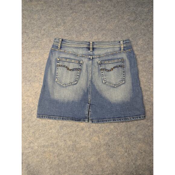 Vintage No Boundaries Skirt Juniors 7 Blue Mini Denim Jean Y2K Jewels Rhinestone - Picture 6 of 7